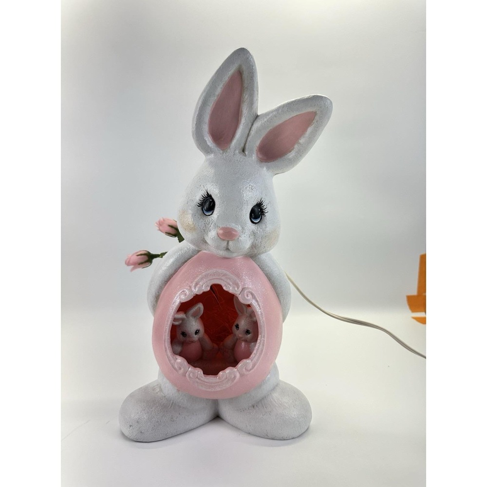 Vintage 1993 Clay Magic Lighted Easter Bunny Rabbit Diorama Ceramic 15"